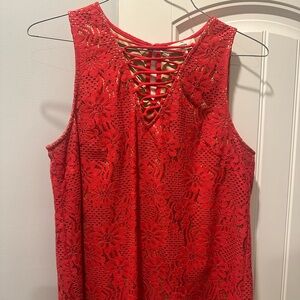 Entro Red Lace-Up Sleeveless Tank Top